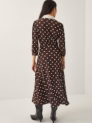 Monsoon Brown Paris Polka Dot Jersey Midi Dress - Image 2 of 4