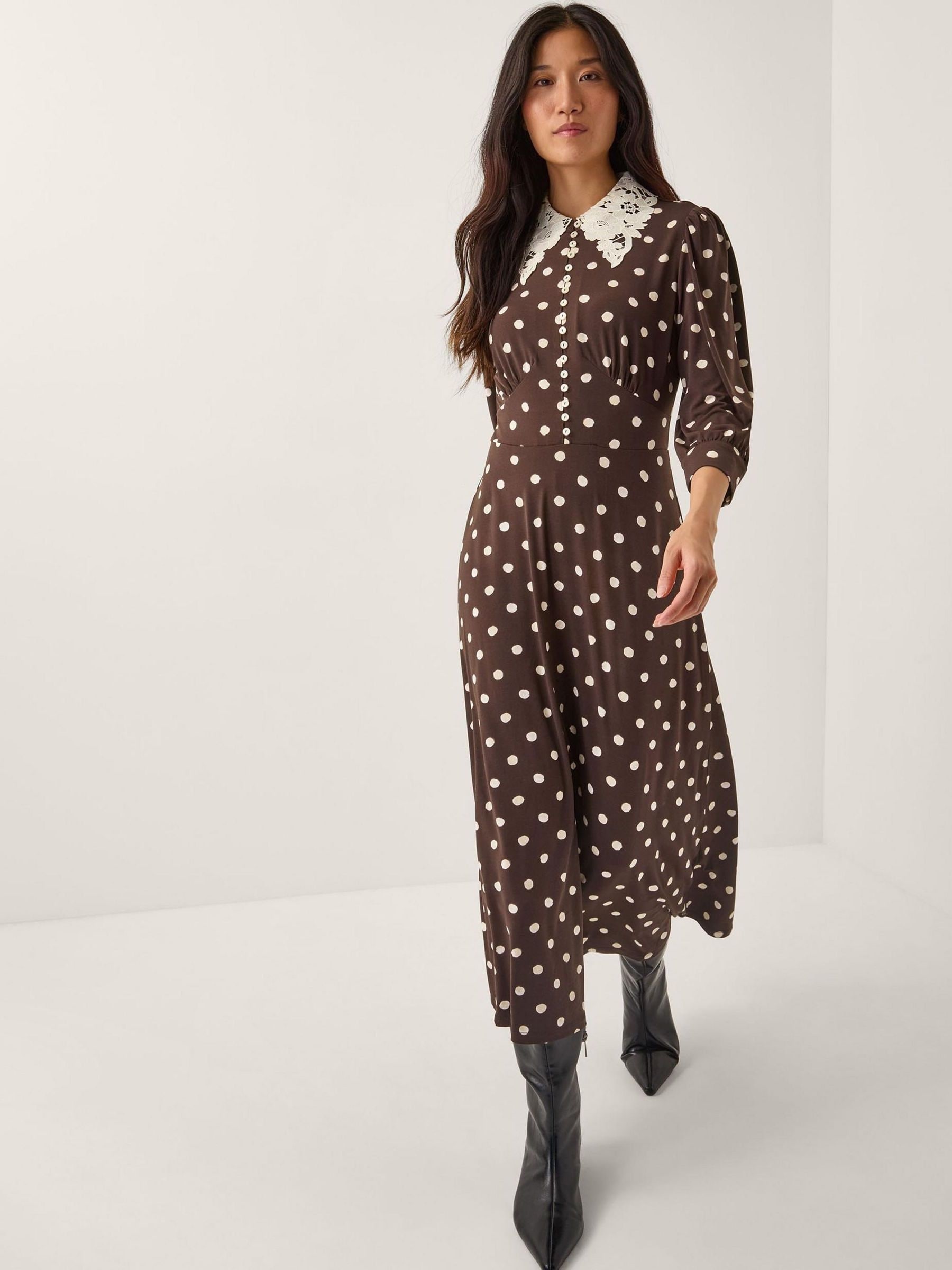 Buy Monsoon Brown Paris Polka Dot Jersey Midi Dress from Next Canada