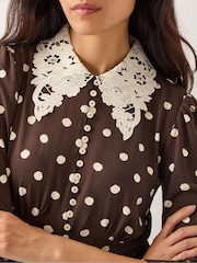 Monsoon Brown Paris Polka Dot Jersey Midi Dress - Image 4 of 4