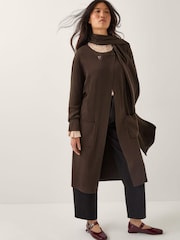 Monsoon Brown Santi Longline Cardigan & Scarf - Image 1 of 4