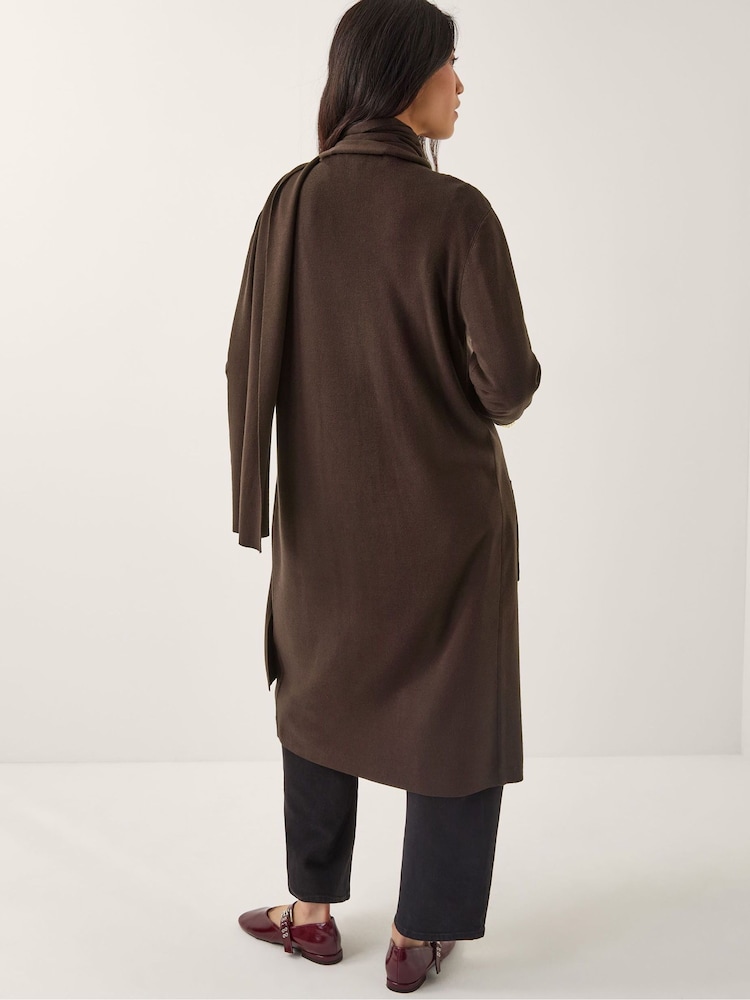 Monsoon Brown Santi Longline Cardigan & Scarf - Image 2 of 4 Monsoon Brown Santi Longline Cardigan & Scarf - Image 2 of 4