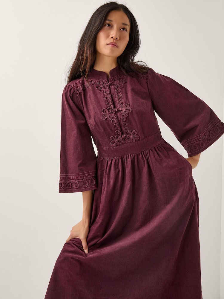 Monsoon Red Jimena Embroidered Corduroy Midi Dress - Image 1 of 4 Monsoon Red Jimena Embroidered Corduroy Midi Dress - Image 1 of 4