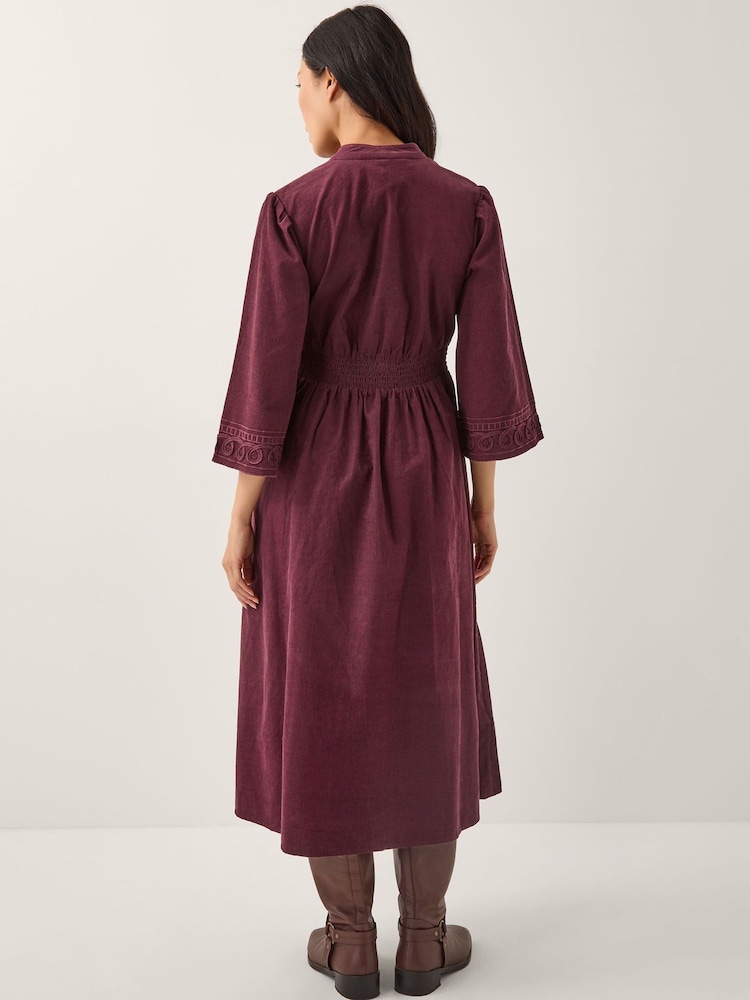Monsoon Red Jimena Embroidered Corduroy Midi Dress - Image 2 of 4 Monsoon Red Jimena Embroidered Corduroy Midi Dress - Image 2 of 4