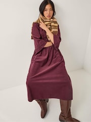 Monsoon Red Jimena Embroidered Corduroy Midi Dress - Image 3 of 4