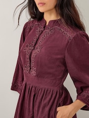 Monsoon Red Jimena Embroidered Corduroy Midi Dress - Image 4 of 4