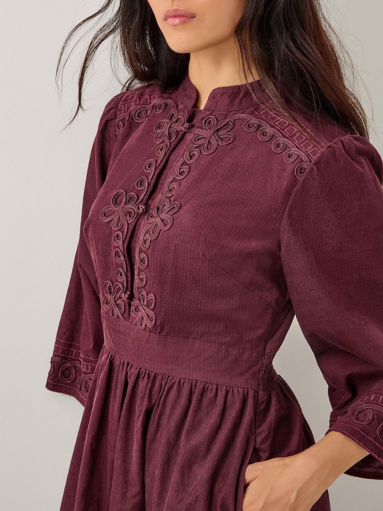 Monsoon Red Jimena Embroidered Corduroy Midi Dress - Image 4 of 4 Monsoon Red Jimena Embroidered Corduroy Midi Dress - Image 4 of 4