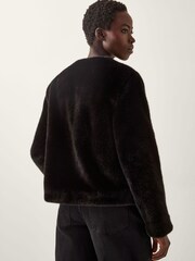 Monsoon Black Farah Bow Faux Fur Jacket - Image 2 of 5