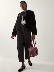 Monsoon Black Farah Bow Faux Fur Jacket - Image 3 of 5