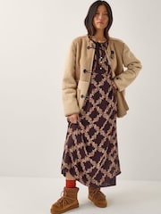 Monsoon Brown Cheryl Diamond Floral Print Midi Dress - Image 2 of 5