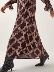 Monsoon Brown Cheryl Diamond Floral Print Midi Dress - Image 4 of 5