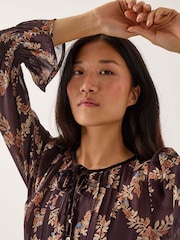 Monsoon Brown Cheryl Diamond Floral Print Midi Dress - Image 5 of 5