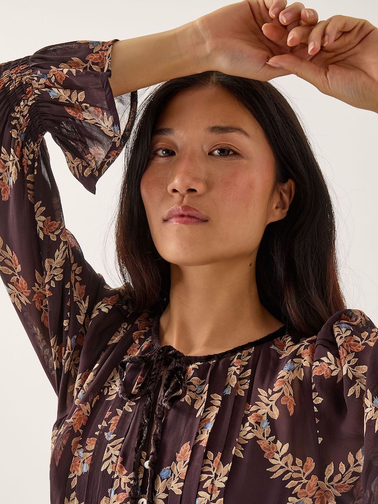 Monsoon Brown Cheryl Diamond Floral Print Midi Dress - Image 5 of 5