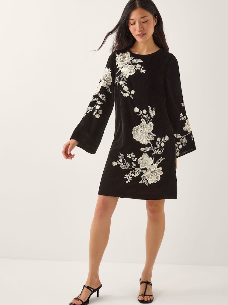 Monsoon Black Fia Floral Embroidered Velvet Tunic Dress - Image 2 of 5 Monsoon Black Fia Floral Embroidered Velvet Tunic Dress - Image 2 of 5