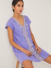 Monsoon Purple Jodie Tassel Beach Tunic Mini Dress - Image 3 of 4
