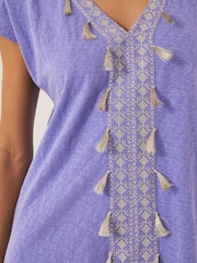 Monsoon Purple Jodie Tassel Beach Tunic Mini Dress - Image 4 of 4
