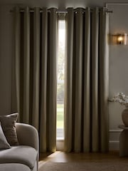 Champagne Gold Faux Silk Blackout/Thermal Eyelet Curtains - Image 5 of 7