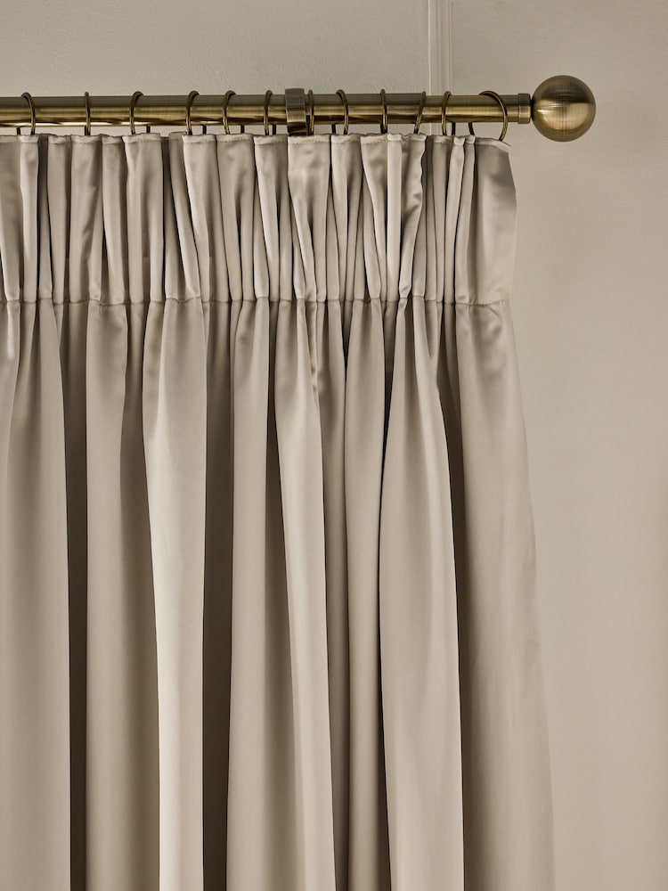 Champagne Gold Faux Silk Blackout/Thermal Pencil Pleat Curtains - Image 1 of 7 Champagne Gold Faux Silk Blackout/Thermal Pencil Pleat Curtains - Image 1 of 7