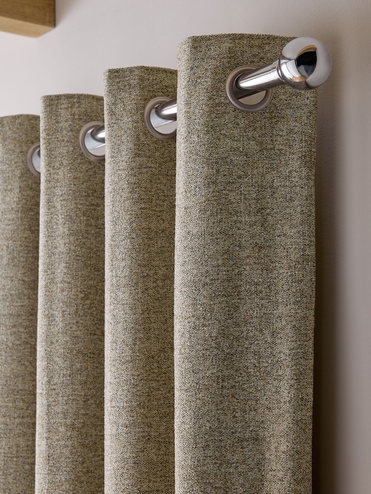 Dark Natural Textured Marl Lined Eyelet Curtains - Image 1 of 5 Dark Natural Textured Marl Lined Eyelet Curtains - Image 1 of 5