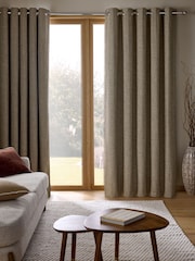 Dark Natural Textured Marl Lined Eyelet Curtains - Image 2 of 5