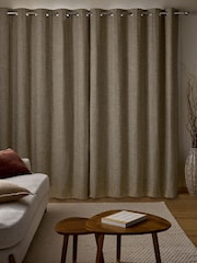 Dark Natural Textured Marl Lined Eyelet Curtains - Image 3 of 5