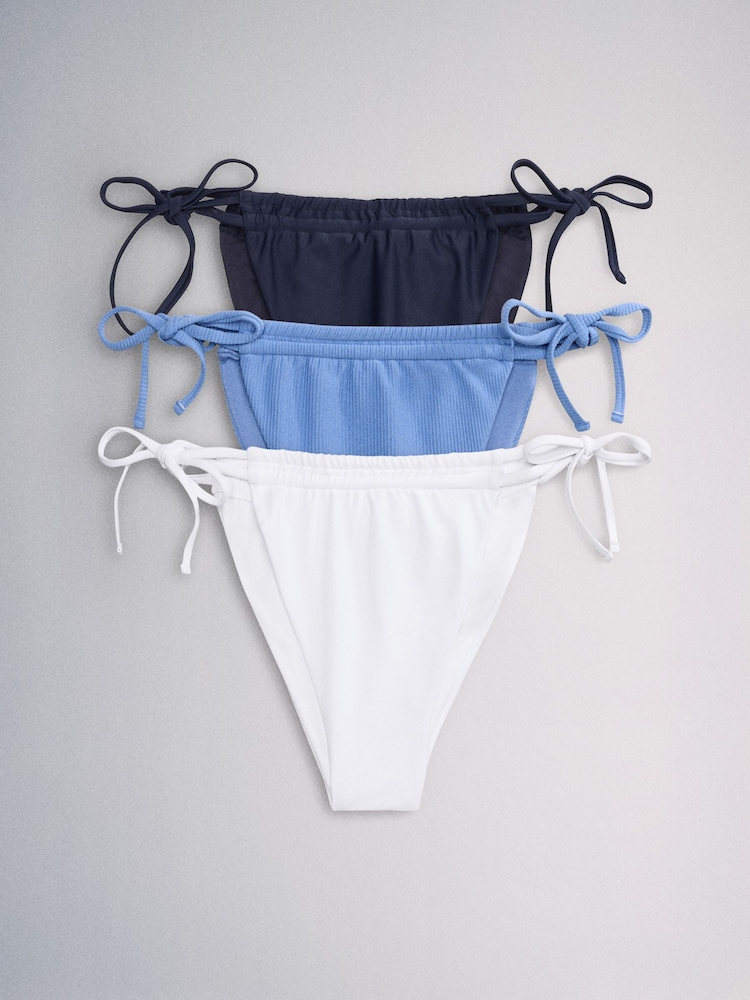 The Set High Leg 3 Pack Tie Bikini Bottoms White/Blue - Image 2 of 11