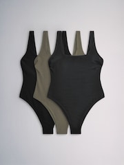The Set 3 Pack Squared Scoop Neck Swimsuit Black/Green - Image 1 of 9