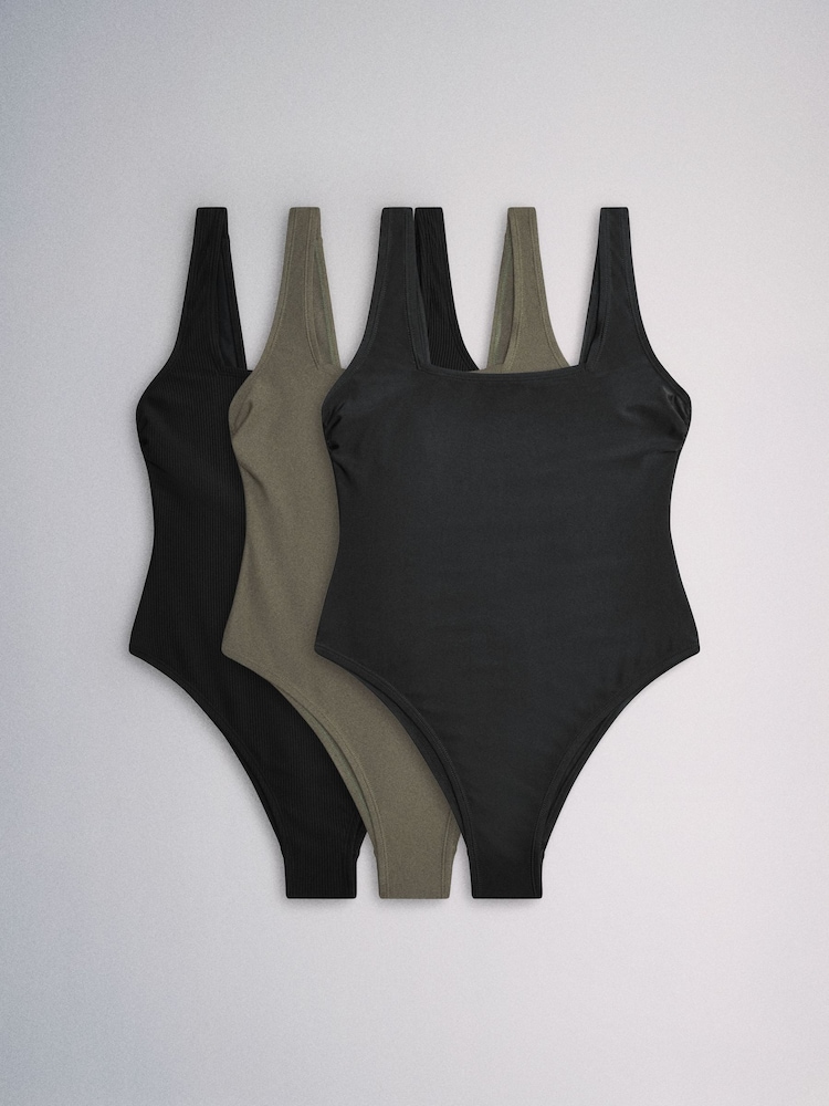 The Set 3 Pack Squared Scoop Neck Swimsuit Black/Green - Image 1 of 9 The Set 3 Pack Squared Scoop Neck Swimsuit Black/Green - Image 1 of 9