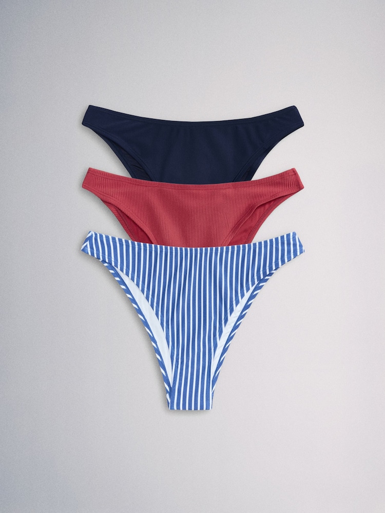 The Set High Leg 3 Pack Bikini Bottoms Red/Navy - Image 2 of 14