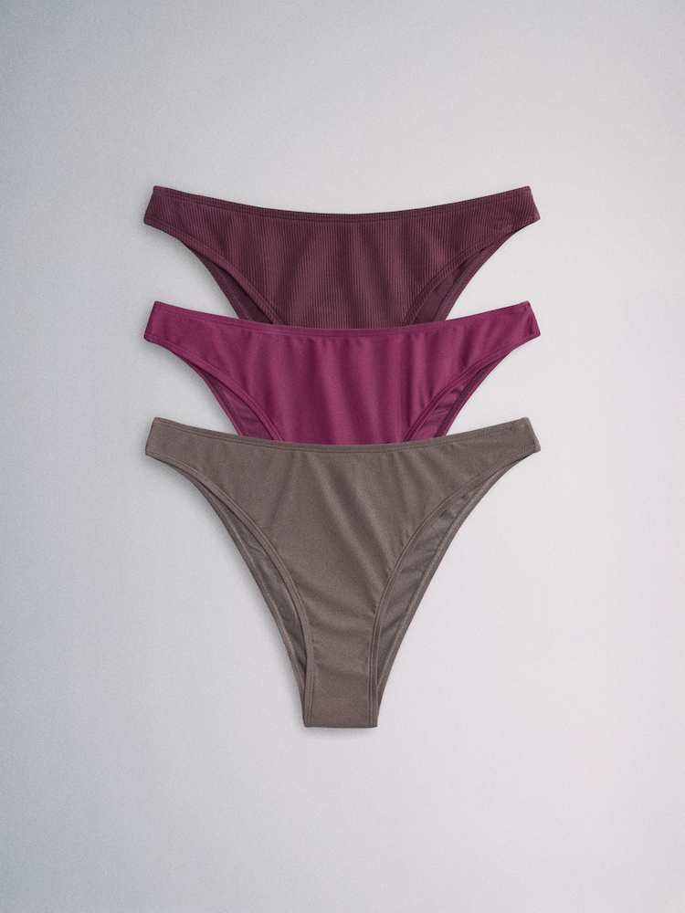The Set High Leg 3 Pack Bikini Bottoms Plum/Grey - Image 2 of 11 The Set High Leg 3 Pack Bikini Bottoms Plum/Grey - Image 2 of 11