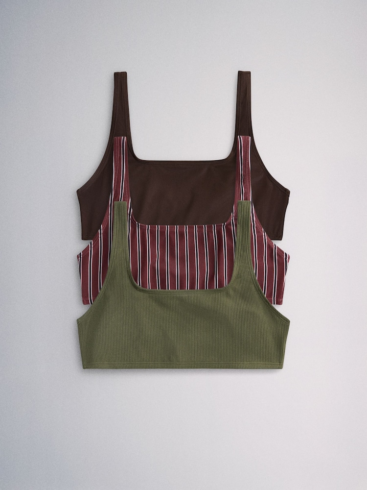 The Set 3 Pack Crop Bikini Tops Brown/Khaki - Image 2 of 13 The Set 3 Pack Crop Bikini Tops Brown/Khaki - Image 2 of 13