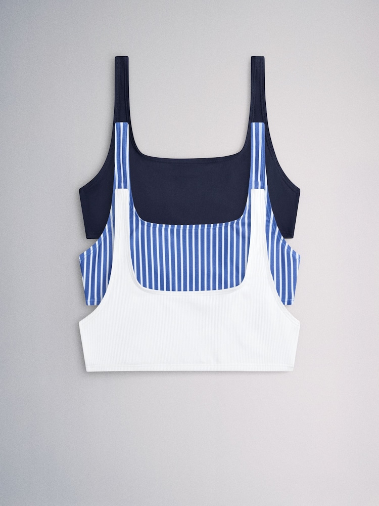 The Set 3 Pack Crop Bikini Tops White/Blue - Image 2 of 6