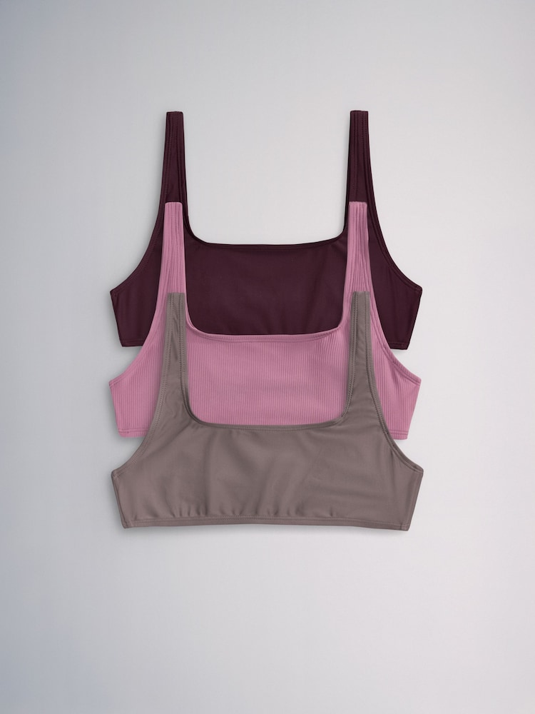 The Set 3 Pack Crop Bikini Tops Pink/Grey - Image 2 of 13 The Set 3 Pack Crop Bikini Tops Pink/Grey - Image 2 of 13