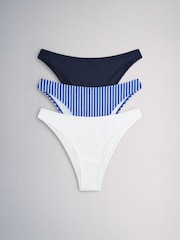 The Set High Leg 3 Pack Bikini Bottoms Blue/Navy Stripe - Image 2 of 6