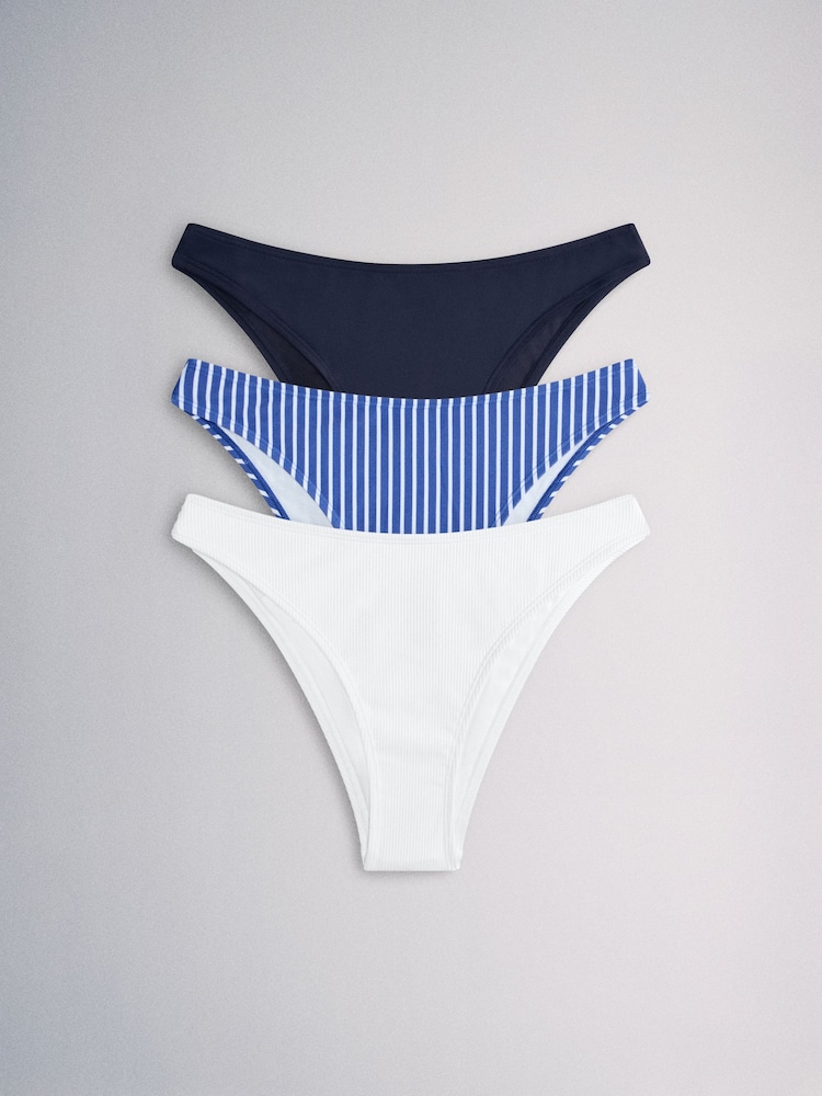 The Set High Leg 3 Pack Bikini Bottoms Blue/Navy Stripe - Image 2 of 6