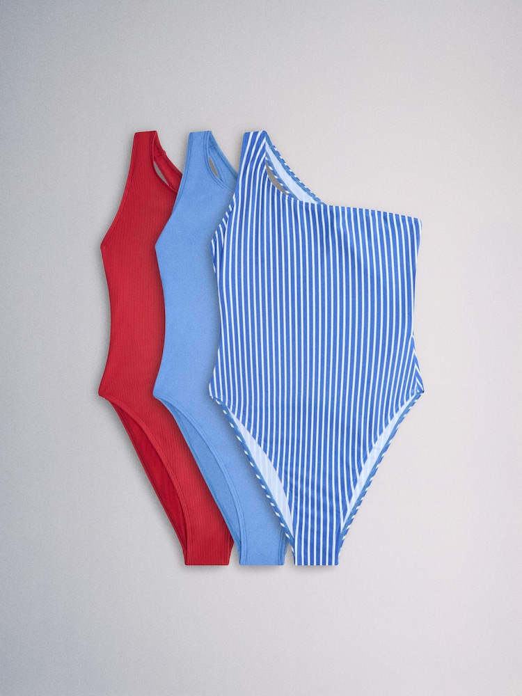 Rouge/Marine - The Set 3 Maillots de bain une épaule - Image 2 de 6