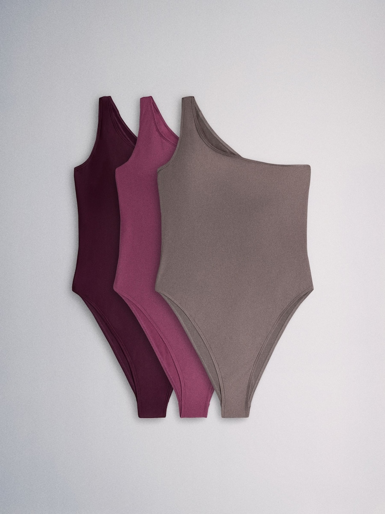 The Set 3 Pack One Shoulder Swimsuits Pink/Grey - Image 1 of 9