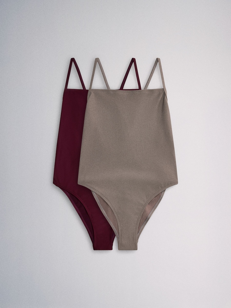 وردي/رمادي - The Set 2 Pack Square Neck Swimsuits - صورة 2 من 13