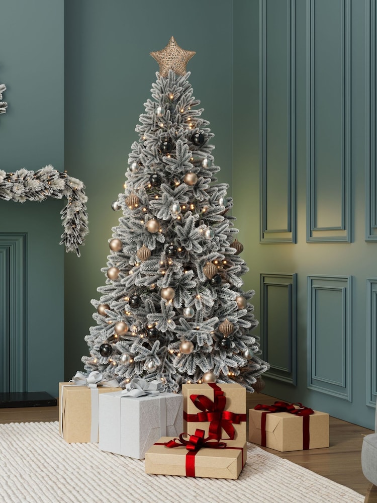 Charles Bentley Green 7ft Pre-Lit Faux Hinged Snowy Christmas Tree - Image 1 of 6