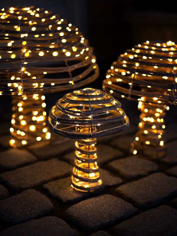 Charles Bentley Set of 3 Brown Rattan Light Up Mushrooms - Image 1 of 6 Charles Bentley Set of 3 Brown Rattan Light Up Mushrooms - Image 1 of 6