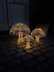 Charles Bentley Set of 3 Brown Rattan Light Up Mushrooms - Image 2 of 6