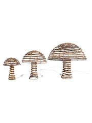 Charles Bentley Set of 3 Brown Rattan Light Up Mushrooms - Image 4 of 6