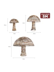 Charles Bentley Set of 3 Brown Rattan Light Up Mushrooms - Image 5 of 6