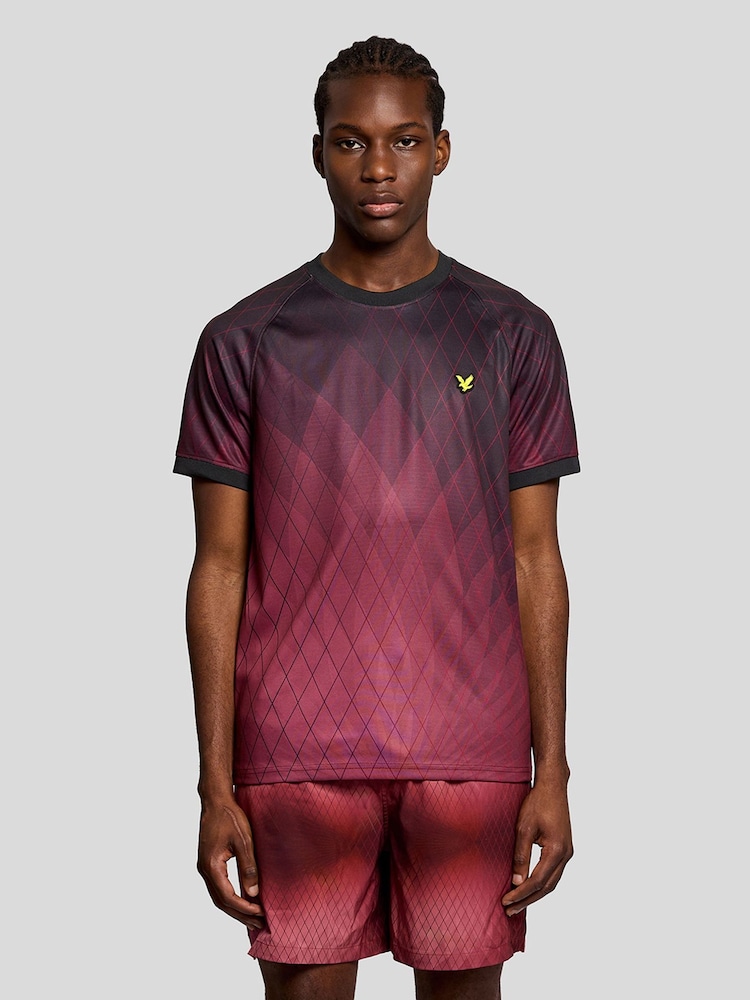 Lyle & Scott Red Geometric Printed Padel T-Shirt - Image 1 of 6