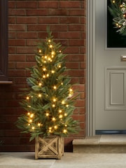 Charles Bentley Green 4ft Pre-Lit Faux Christmas Tree in Box Planter - Image 2 of 6