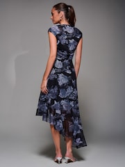 Jolie Moi Black Asymmetrical Draped Mesh Midaxi Dress - Image 2 of 6