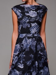 Jolie Moi Black Asymmetrical Draped Mesh Midaxi Dress - Image 3 of 6