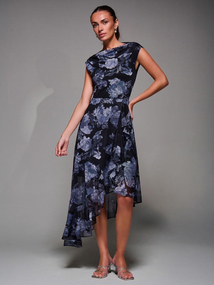 Jolie Moi Black Asymmetrical Draped Mesh Midaxi Dress - Image 6 of 6 Jolie Moi Black Asymmetrical Draped Mesh Midaxi Dress - Image 6 of 6