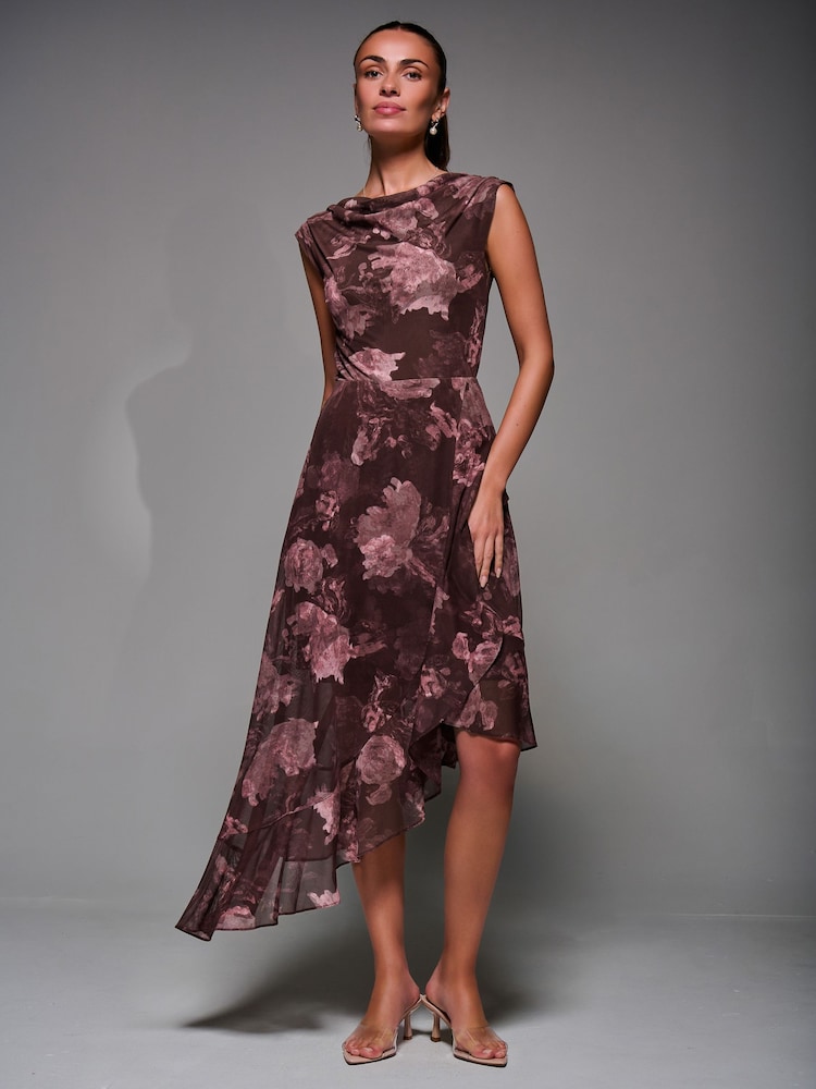 Jolie Moi Dark Brown Asymmetrical Draped Mesh Midaxi Dress - Image 6 of 6 Jolie Moi Dark Brown Asymmetrical Draped Mesh Midaxi Dress - Image 6 of 6