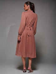 Jolie Moi Pink Textured Chiffon Ruffle Shirt Dress - Image 2 of 6