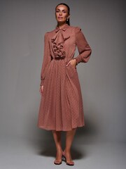 Jolie Moi Pink Textured Chiffon Ruffle Shirt Dress - Image 6 of 6